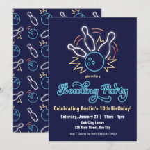 Neon Cyber Bowling Birthday Uitnodiging