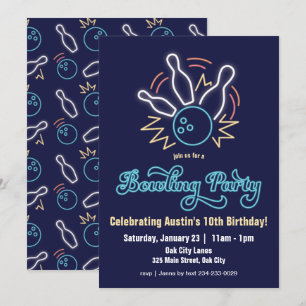 Neon Cyber Bowling Birthday Uitnodiging