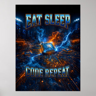 Neon Cyber CPU Tech Grafisch Poster