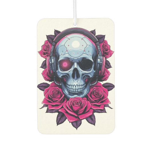 Neon Cyber Death Skull en Rozen Wit Luchtverfrisser (Voorkant)