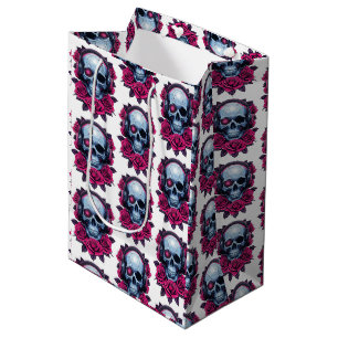 Neon Cyber Death Skull en Rozen Wit Medium Cadeauzakje