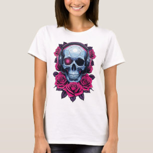 Neon Cyber Death Skull en Rozen Wit T-shirt