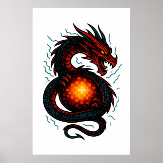 Neon Cyber Draak Spiraal – Futuristische Fantasie Poster