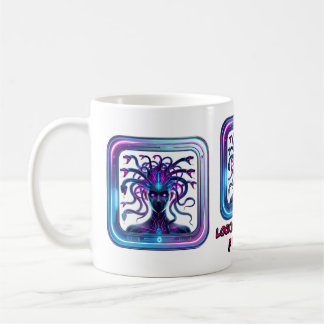 Neon Cyber Medusa - futuristische Gorgon kunst Koffiemok