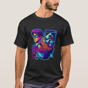 Neon Cyber Ramen – Vaporwave Retro Esthetische Kun T-shirt