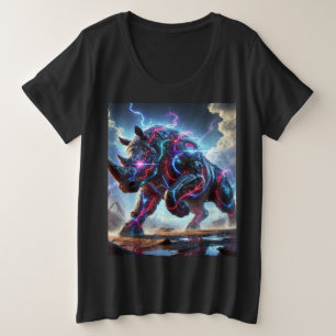 Neon Cyber Rhino Battle T-shirt T-shirt ontwerp.