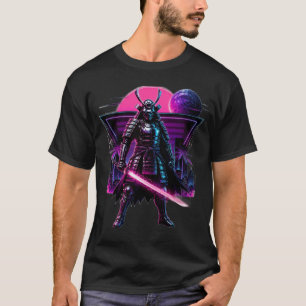 Neon Cyber Samurai Vaporwave Krijger Kunst T-shirt