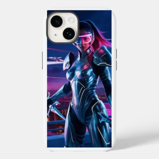 Neon Cyber Warrior iPhone Case – futuristische Sci (Achterkant)