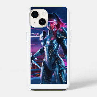Neon Cyber Warrior iPhone Case – futuristische Sci 14 Hoesje