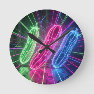 Neon Cyberpunk Glanzende Komkommers Ronde Klok