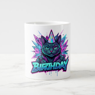 Neon Cyberpunk Kat Verjaardagsfeest Grafisch Extra Grote Beker
