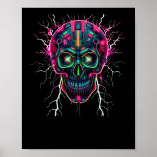 Neon Cyberpunk Skull – futuristische digitale kuns Poster