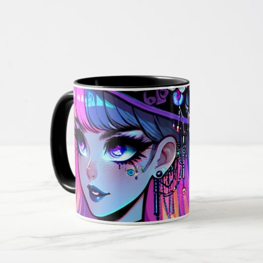 Neon Cyberpunk Tech Witch - Futuristisch Kunstontw Mok (Voorkant links)
