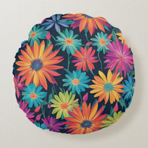 Neon Daisies Rond Kussen