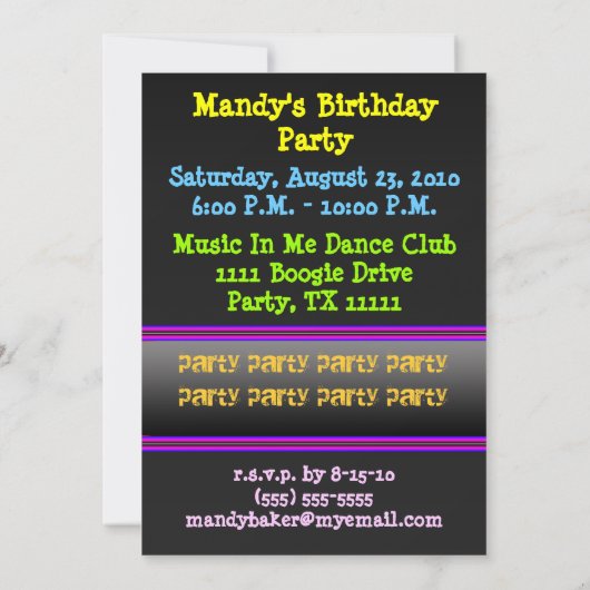 Neon Dance - Invitations dansantes (Dos)