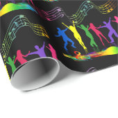 Neon Dance Party Muziek Mensen Op Zwart Cadeaupapier (Rol Hoek)