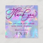 Neon dank u edelsteen opaal textuur kortingskaart vierkante visitekaartje (Voorkant)