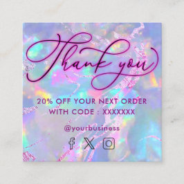 Neon dank u edelsteen opaal textuur kortingskaart vierkante visitekaartje