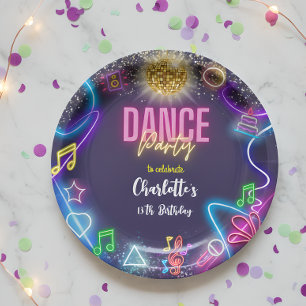 Neon dansfeest papieren bordje