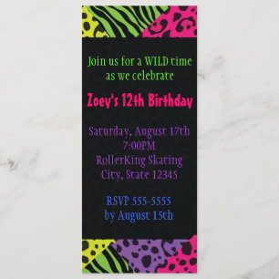 Neon Dierenprint Kleurrijk Zebra Luipaard Feest Kaart