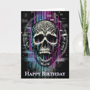 Neon Digital Decay Gothic Cyber Skull Bedankkaart