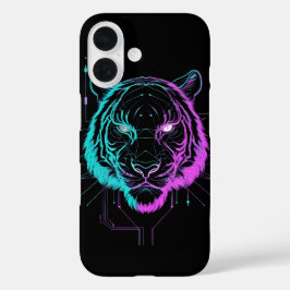 Neon digital tiger art iPhone 16 hoesje