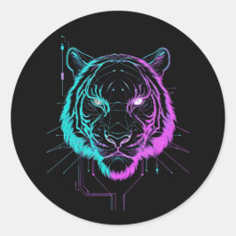 Neon digital tiger art ronde sticker