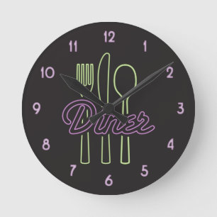 Neon Diner Green uit de jaren 1950, paarse zilvers Ronde Klok