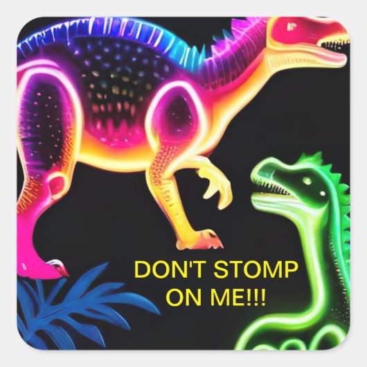 Neon dinosaurus vierkante Stickers (Voorkant)