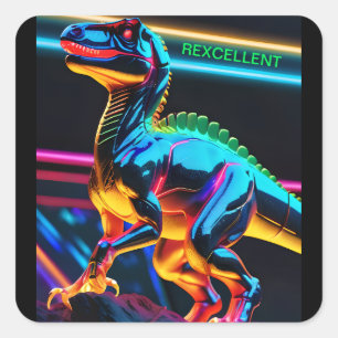 Neon /Dinosaurus Vierkante Stickers