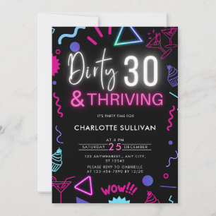 Neon Dirty 30 en Thriving 30th Birthday Party Kaart