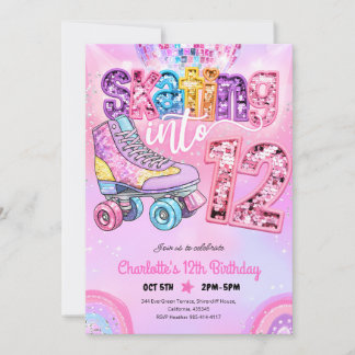 Neon Disco Roller Skaten 12e Verjaardag Kaart