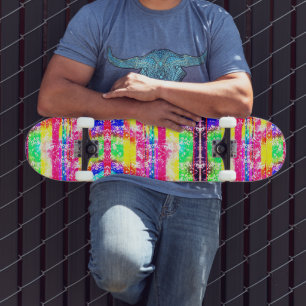 Neon Distress Rainbow Stripe Skateboard