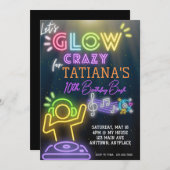Neon DJ Glow Party verjaardagsuitnodiging Feestdagenkaart (Voorkant / Achterkant)