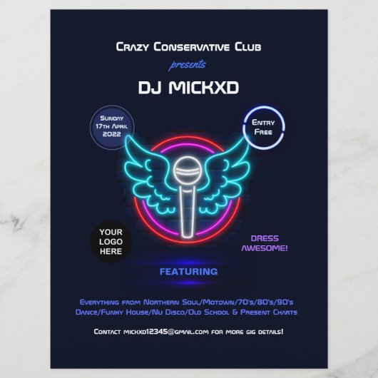 Neon DJ Music en Dance Gig Flyer (Voorkant)