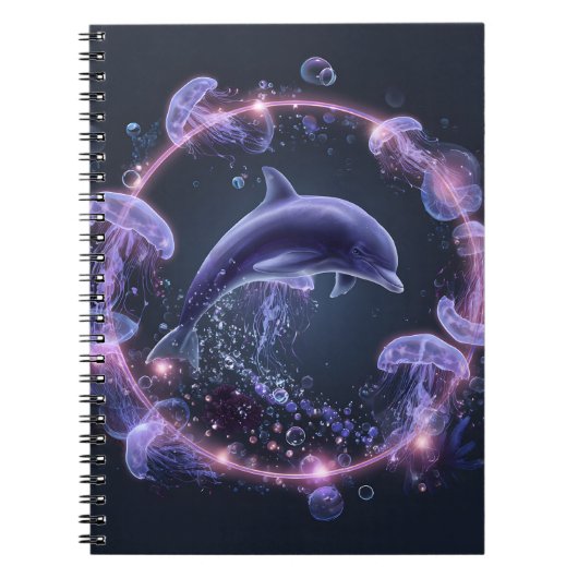 Neon Dolphin Jellyfish Cercle Carnet (Devant)