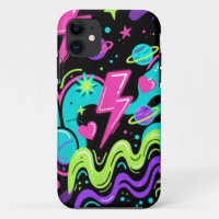 Neon Doodle-patroon telefoonhoesje op zwart
