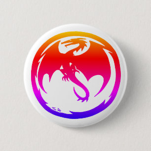 Neon Dragon witte knop Ronde Button 5,7 Cm