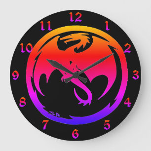 Neon Dragon zwarte wandklok w nummers Grote Klok