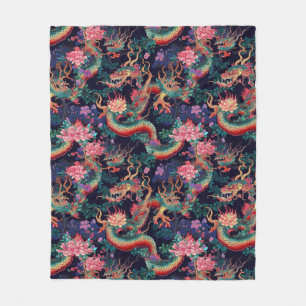 Neon Dragons en Flowers Fleece Deken