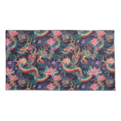 Neon Dragons en Flowers Kussensloop (Achterkant-Links)