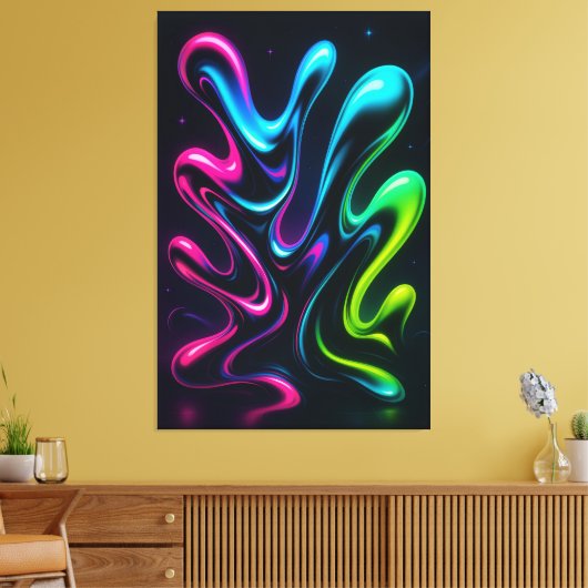 Neon Dreams II Abstract Canvas | Chrome Wall Art (Insitu (Woonkamer))