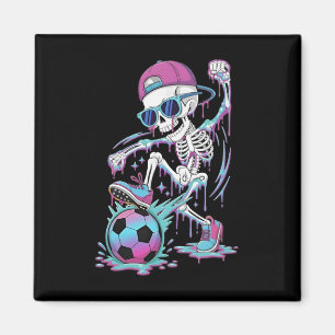 Neon Drip Skelet Voetbalspeler Graffiti Street S Magneet