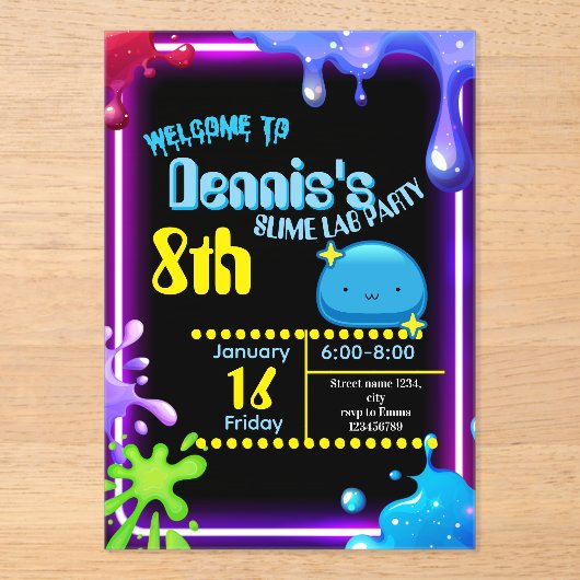 Neon Drip Slime Birthday Party Invitation Kids (Recto)