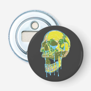 Neon druipende schedelillustratie – Stoutgrungekun Button Flesopener