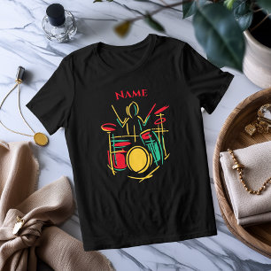 Neon Drums Lijn Kunst   Levendig Muzikaal T-Shirt