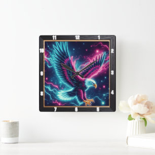 Neon Eagle Lightning Bolt Vierkante Klok