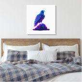 Neon Eagle on Glowing Rock – Cyberpunk Style Canvas Afdruk (Insitu (Slaapkamer))