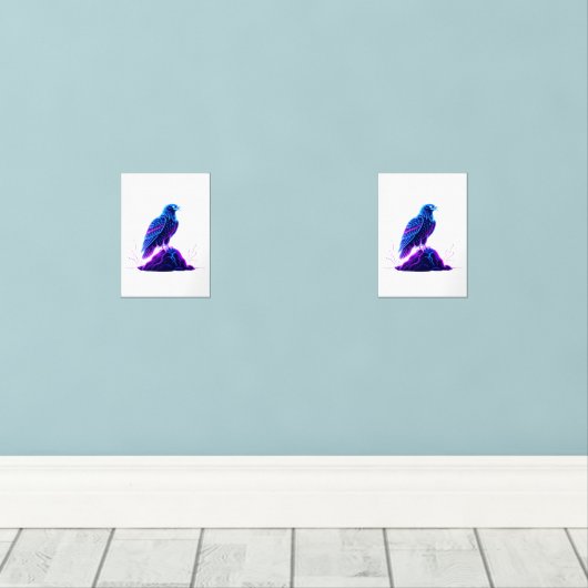 Neon Eagle on Glowing Rock – Cyberpunk Style Muurkunst Sets (Houten vloer)