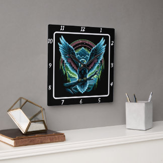 Neon Eagle Skyline Vierkante Klok
